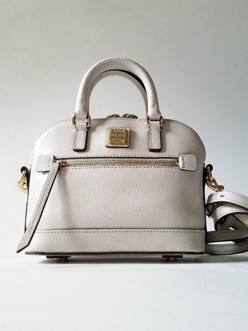 Dooney & Bourke Mini Saffiano Leather Domed Zip Ecru Satchel